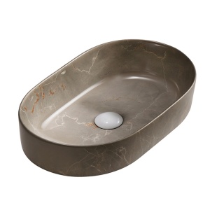 Lavoar ceramic oval din marmura bej cu montaj pe blat Navi 46 x 31 cm