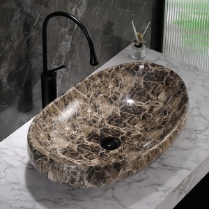 Lavoar ceramic oval din marmura maro Amore-MAR7-500, 65 x 37 cm - Img 12