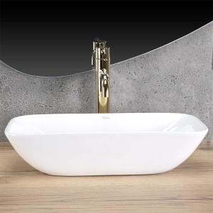 Lavoar ceramic pentru blat dreptunghiular finisaj lucios Maria alb - Img 3
