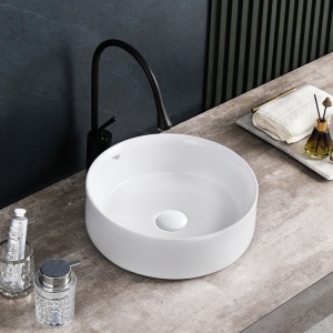 Lavoar ceramic rotund cu fixare pe blat Lava White Gloss 36 x 12 cm - Img 2