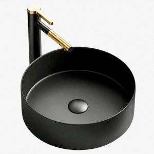 Lavoar ceramic rotund cu montaj pe blat Lava Black Matt 36 x 36 cm - Img 7