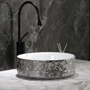 Lavoar ceramic rotund cu montaj pe blat Lava Silver 36 x 12 cm - Img 10