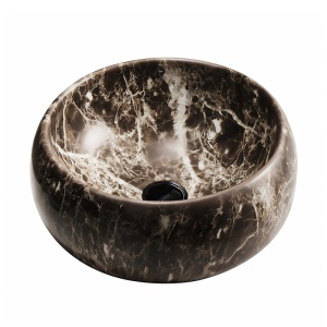 Lavoar ceramic rotund cu montaj pe blat Naomi Marble Brown 40 x 15 cm - Img 5
