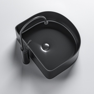 Lavoar ceramic semirotund cu caneluri si montaj pe blat Fino Black Gloss 40 x 35 cm - Img 4