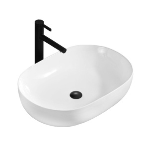 Lavoar de blat ANNA SLIM, Dimensiuni 61 x 41 x 13.5 cm, Forma Ovala, Ceramica sanitara, Alb - Img 1