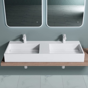 Lavoar De Blat Dublu PRO CASPIO WHITE, diferite dimensiuni , Cu 1/2 Gauri pentru Baterie sau fara Gaura Baterie, Conglomerat, 120 cm, Alb - Img 3