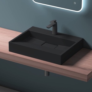 Lavoar De Blat PRO DEXTER BLACK, diferite dimensiuni, Montaj Pe Blat, Design Deosebit,Cu 1/2 Gauri sau fara Gaura Baterie,Conglomerat, Negru Mat - Img 4