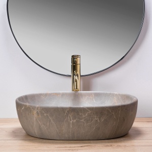 Lavoar de blat REA LARA BEIGE, 48.5x 35x 13.5 cm, Montaj Pe Blat, Design Deosebit, Forma Rotunda, Ceramica Sanitara, Bej - Img 3