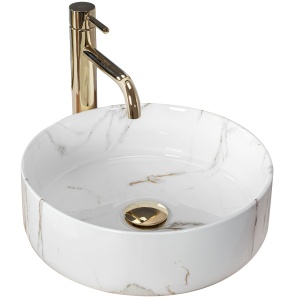 Lavoar De Blat REA SAMI AIAX SHINY, Dimensiuni 35.5 X 35.5 X 12 Cm, Montaj Pe Blat, Design Deosebit, Ceramica Sanitara, Alb