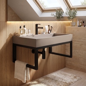 Lavoar din compozit cu cadru metalic Rea Goya Taupe mat 70 cm - Img 2
