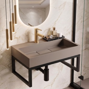 Lavoar din compozit Rea Goya taupe mat 60 cm cu cadru negru
