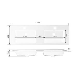 Lavoar dublu incastrat in blat, alb cu gaura robinet Veldman Lotus 120 x 46 cm - Img 6
