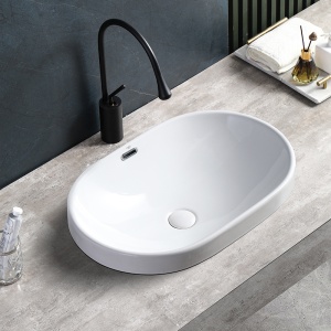 Lavoar oval alb cu fixare pe blat Nel White Gloss 59 x 40 cm - Img 9