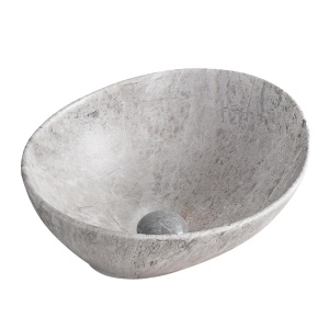Lavoar oval cu fixare pe blat, din ceramica, Lumo Grey matt 40 x 33 cm - Img 6