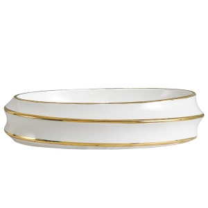 Lavoar oval cu montaj pe blat Yoko, alb cu rame aurii lucioase 60 x 40 cm - Img 4