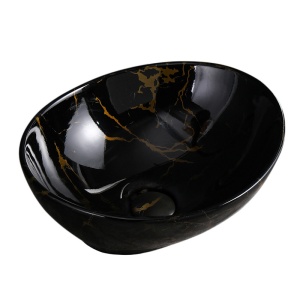 Lavoar oval din ceramica cu fixare pe blat Lumo Black Gloss 40 x 33 cm - Img 6