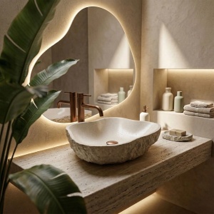 Lavoar pe blat bej imitatie piatra Rea Isla Warm Beige - Img 3