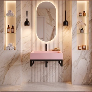 Lavoar pe blat cu cadru Goya Pink 50 cm roz pastel - Img 3