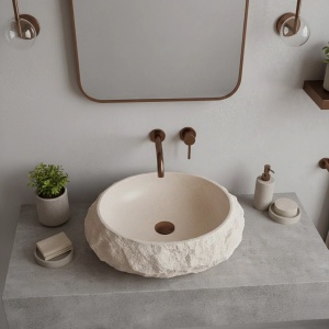 Lavoar pe blat cu finisaj imitatie piatra Mika Warm Beige - Img 5