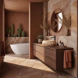 Lavoar pe blat cu finisaj piatra Mika Light Terracotta - Img 6