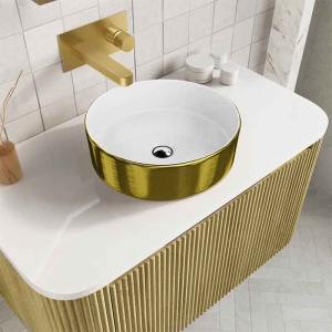Lavoar pe blat rotund cu interior alb si exterior auriu periat Spectrum Rosina brushed Gold - Img 7