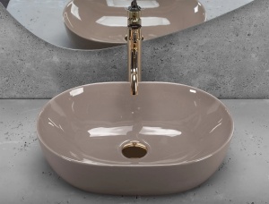 Lavoar pentru blat Rea Lisa, Design Modern , Culoare Beige Shiny - Img 2