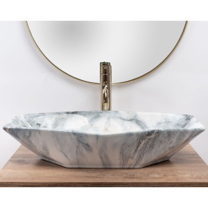 Lavoar REA VEGAS Granit Shiny, 57x37x12cm, montaj pe blat, design deosebit, ceramica sanitara, Gri - Img 5
