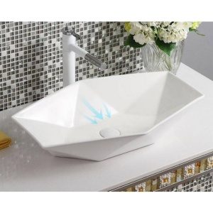 Lavoar REA VEGAS WHITE, Dimensiuni 57 x 37 X 14 cm, Montaj Pe Blat, Design Deosebit, Ceramica Sanitara, Alba - Img 2