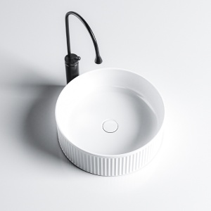 Lavoar rotund cu fixare pe blat, din ceramica, canelat, Lava White Gloss 37 x 13 cm - Img 3