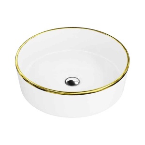 Lavoar rotund cu montare pe blat Spectrum Rosina Gold Line alb-auriu