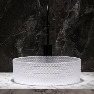 Lavoar rotund din sticla alb-transparenta si texturata cu montaj pe blat Brillant 40 x 12 cm - Img 5