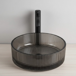 Lavoar rotund din sticla frezata cu caneluri si montaj pe blat Brillant Black 36 x 12 cm - Img 9