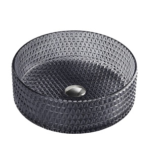 Lavoar rotund din sticla frezata cu montaj pe blat Brillant Black Gloss 40 x 12 cm