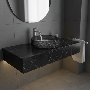 Lavoar rotund din sticla frezata cu montaj pe blat Brillant Black Gloss 40 x 12 cm - Img 11