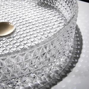 Lavoar rotund din sticla transparenta si texturata cu montaj pe blat Brillant 40 x 12 cm - Img 5