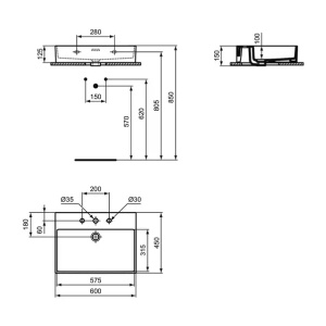 Lavoar suspendat Ideal Standard Atelier Extra alb lucios cu 3 orificii baterie si preaplin 600 cm - Img 10