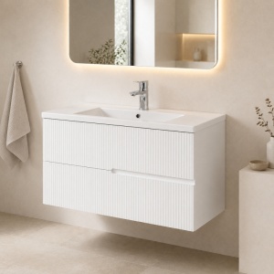Mobilier pentru lavoar pe blat Fluminia Malta alb riflat 100 x 46 x 50 cm - Img 2