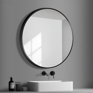 Oglinda de baie rotunda cu rama neagra din aluminiu Ceres 60 cm - Img 6