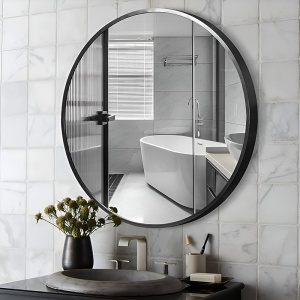 Oglinda de baie rotunda cu rama neagra din aluminiu Ceres 60 cm - Img 16