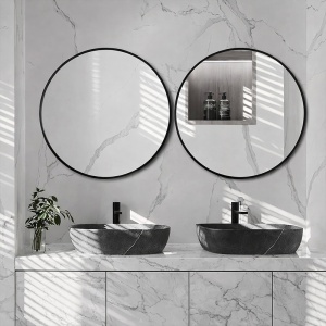 Oglinda de baie rotunda cu rama neagra din aluminiu Ceres 80 cm - Img 15