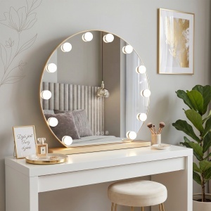 Oglindă LED rotunda Hollywood L. Gold 50 cm - Img 2