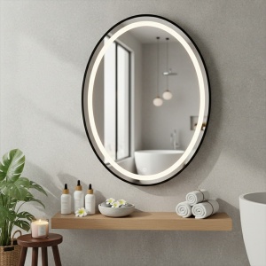 Oglinda ovala cu LED in 3 culori antiaburire si rama neagrea Emilia 60 x 80 cm - Img 12