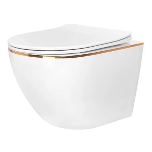 Pachet vas wc suspendat Rea Carlo, capac softclose si set dus igiena intima auriu cu baterie incastrata Invena Bidetta - Img 5