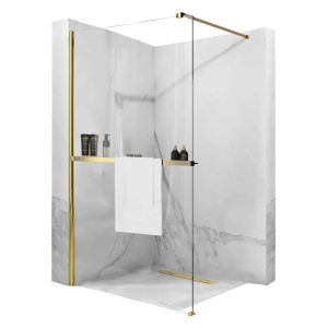 Paravan de dus 120x195 cm tip Walk-in Rea Aero N si etajera cu suport auriu