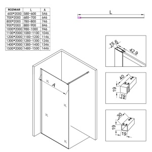 Perete de dus Walk-In WIF , Dimensiune 150cm, Sticla securizata 8mm, Culoare Crom - Img 3