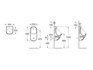 Pisoar suspendat Roca Proton alb alimentare spate - Img 3