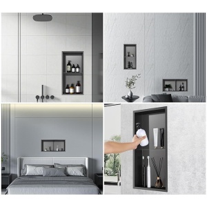 Raft dublu de baie incorporat, negru mat, Duo 60 x 30 x 10 cm - Img 13