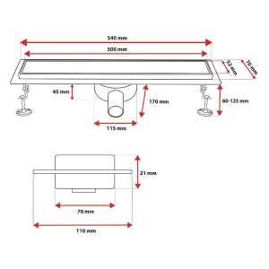 Rigola de dus liniara DL02 inox 50 cm cu gratar 2 in 1 si sifon rotativ 360 - Img 21