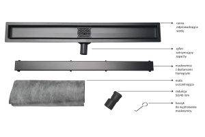 Rigola scurgere dus, PRO MODEL 6G, Sifon rotativ, Negru Mat 80 cm - Img 8