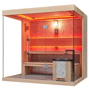 Sauna uscata finlandeza pentru interior MUE-1250 cu soba Harvia 6 kW – 220 x 180 x 210 cm, 4 locuri - Img 9